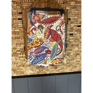 Talbots Red Blue Yellow Paisley Lyocell A-line Pencil Skirt Career Size 4